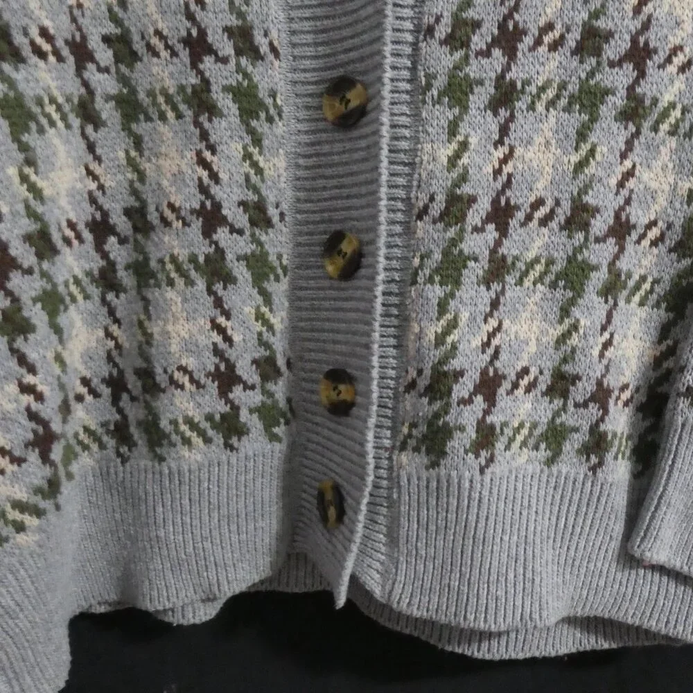 Heavy Wool Blend Houndstooth Button-Up Cardigan | xl - extra large | V-Neck - Picture 7 of 15